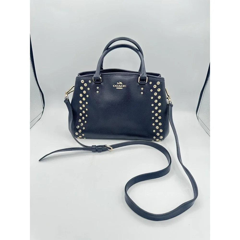Coach Studded Triple Compartment Margo Carryall Midnight, Detachable Strap